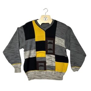 Carlo Colucci 3D Knit Sweater Personality Japan Exclusive Gray Yellow Size 52 XL